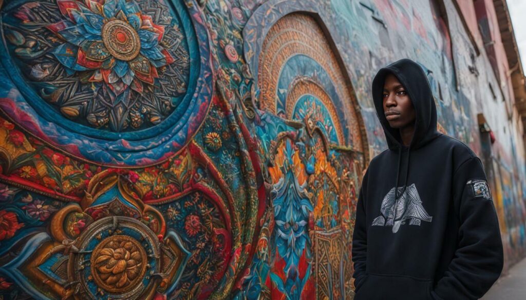 Famous street artist creating a mural