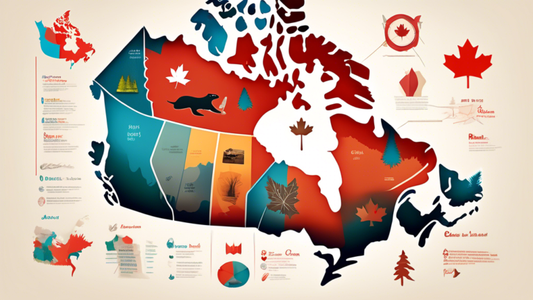 Create an image of a map of Canada overlaid with icons representing each fact, such as a beaver for fact about national animal, a maple leaf for the fact about the national symbol, and a hockey stick for the fact about the national sport. Add a colorful and visually appealing design to highlight the uniqueness of each fact.