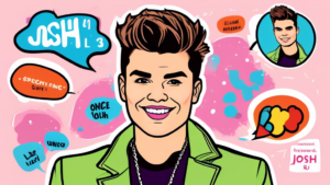 Create an image of Josh Cuthbert from Union J in a fun and colorful pop art style. Include speech bubbles beside him with each bubble containing one of the following fun facts about him: 1. Josh once sang backup vocals for The Saturdays. 2. He loves to cook and frequently shares his culinary creations on social media. 3. Josh is a huge fan of Disney movies and can quote many lines from them. 4. He is known for his quirky fashion sense and bold outfit choices. 5. Josh is an avid traveler and has visited over 20 countries around the world.