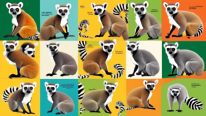 Create an image of a colorful collage showcasing 5 fun and interesting facts about lemurs. Include visual representations of facts like Lemurs are native only to Madagascar, They are known for their distinctive vocalizations, Lemurs communicate through scent marking, They are highly social animals, and Lemurs are one of the most endangered groups of mammals in the world. The image should be engaging and visually appealing, aimed at educating and entertaining viewers about these fascinating primates.