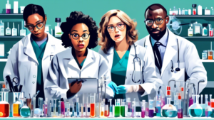 Create an image of a group of diverse medical professionals gathered around a laboratory table, examining a serendipitous discovery with surprised yet intrigued expressions on their faces. The background should include various medical tools and equipment to convey the setting of a research lab. The infographic should also feature key statistics and facts about famous accidental medical discoveries, such as penicillin, the pacemaker, or Viagra, to provide a visually engaging way to learn about these breakthroughs.