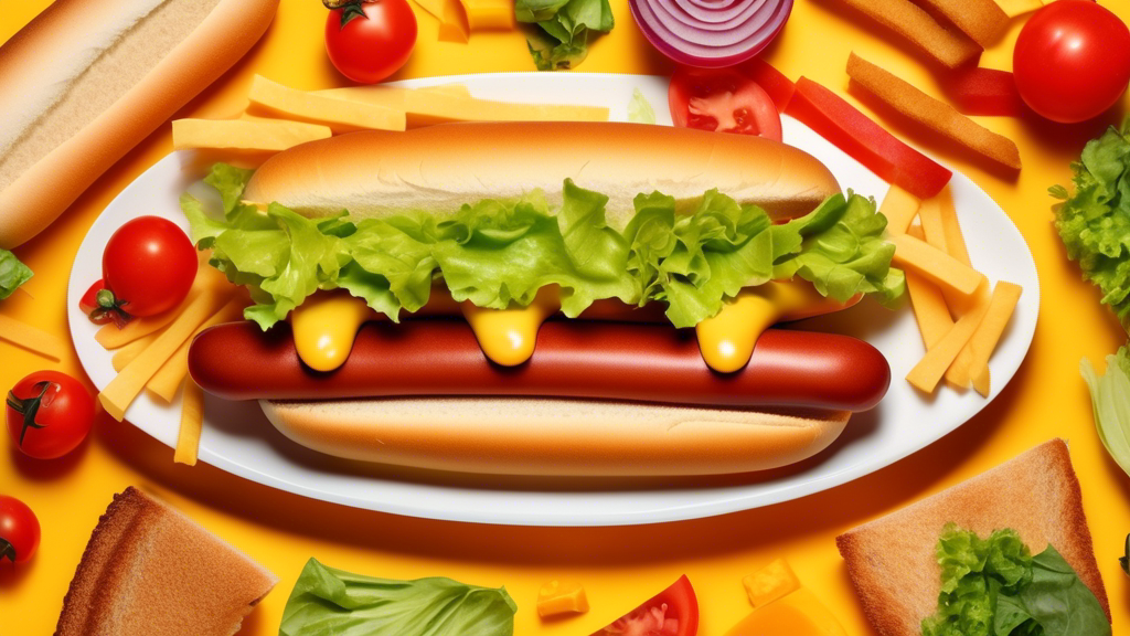 Create an image of a hot dog on a plate, surrounded by various sandwich ingredients like bread, lettuce, tomatoes, and cheese. The hot dog should be positioned in the center, with a question mark hovering above it to symbolize the ongoing debate surrounding whether hot dogs should be considered sandwiches. The image should capture the essence of the culinary debate in a playful yet thought-provoking manner.