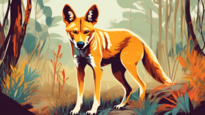 Create an image of a dingo in its natural habitat in Australia, showcasing its distinct features and behavior that make it a unique and fascinating wild dog species.