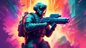 Create an image of a futuristic soldier holding a powerful and gleaming ray gun, surrounded by a hazy atmosphere of mystery and discovery, reminiscent of the excitement of finding a legendary weapon in a Call of Duty game.