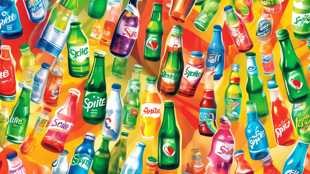 Create an image of a person surrounded by various types of Sprite soft drinks, showcasing the variety and popularity of the beverage. The person should appear curious and engaged, representing the theme of exploring the world of Sprite soft drink with factual insights.