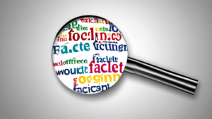 Create an image of a magnifying glass focusing on the words Factoid and Factlet, with the differences between the two terms highlighted in a visually compelling way. The design should include elements that represent each term and help viewers understand the distinction between them.