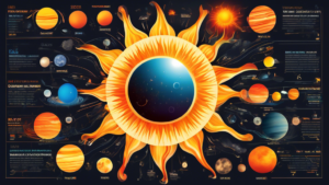 Create an image of a sun surrounded by a variety of facts about it, such as its size, temperature, composition, and role in the solar system. Each fact should be visually displayed in a creative and engaging way to capture the viewer's attention.