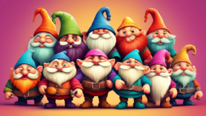 Create an image of seven unique and whimsical dwarfs each showcasing a different fun fact about themselves, such as their favorite hobbies, personality traits, or special skills.