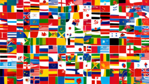 Create an image of flags from different countries morphing into fun and interesting shapes, surrounded by a colorful and dynamic background. Include elements that symbolize various countries and their unique flag designs to highlight the diversity and creativity of national flags.