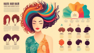 Create an image of a whimsical, informative hair-themed infographic that features fascinating facts about human hair, such as its growth rate, color variations, strength, and more. Include visual elements that represent each fact in a creative and engaging way, making the infographic both educational and visually appealing.