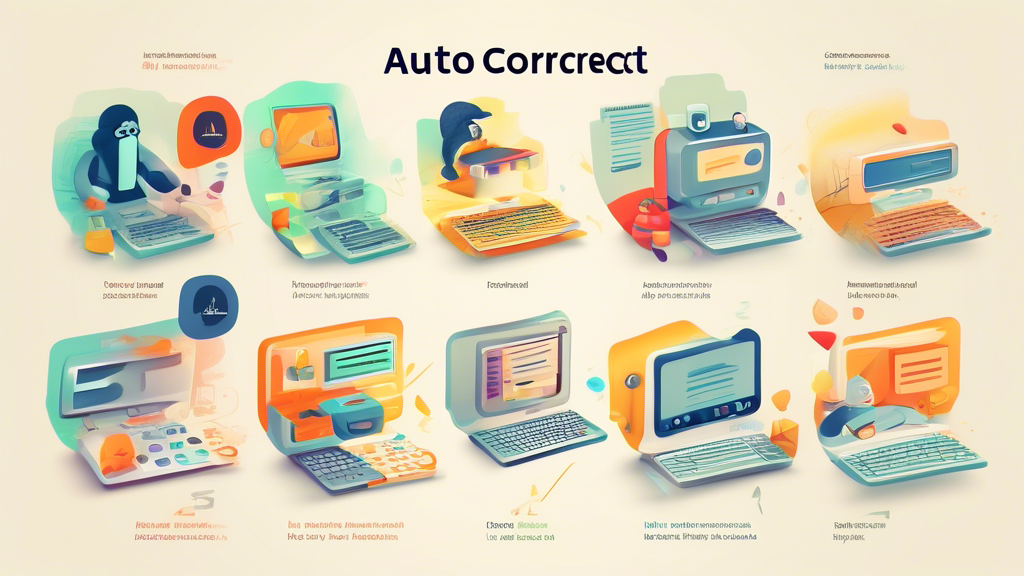 Create an image showing the evolution of autocorrect through various iterations over time, from early text-based systems to modern adaptive algorithms. Include examples of old-fashioned autocorrect suggestions and compare them to the advanced corrections made by current technology.