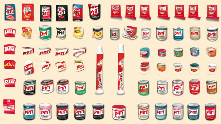 Create an image of a timeline showcasing the evolution of the Pritt Stick product through the ages, from its inception to its modern-day form, with each stage of development depicted in a creative and visually appealing manner. Include various versions of the Pritt Stick design, packaging, and key milestones in its history to highlight the evolution of this iconic adhesive product.
