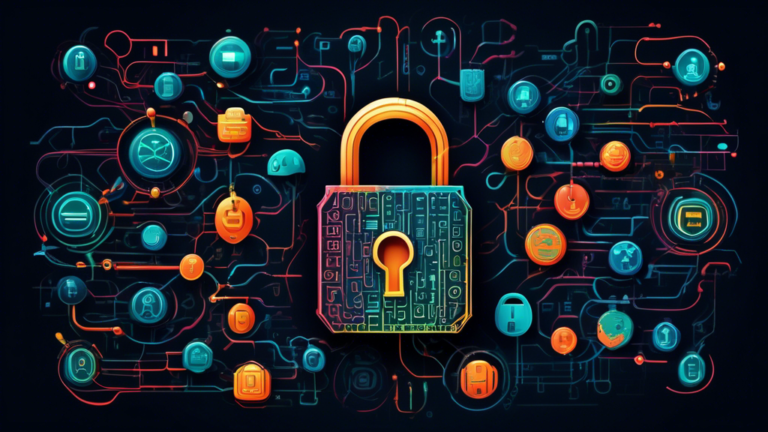 Create an image of an intricate and futuristic digital lock made up of a complex web of interconnected password characters, symbols, and security features, symbolizing the concept and importance of secure passwords in cybersecurity.