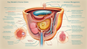 Create an image of a detailed cross-section illustration showing the human bladder in the context of the urinary system, highlighting its anatomical structure and key functions such as storing urine, controlling urination, and maintaining the body's fluid balance. Include labeled diagrams to showcase the importance of the human bladder in waste management and overall health.