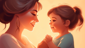 Create an image of a heartwarming moment between a stepmother and her stepchild, showcasing their bond and love for each other, to celebrate Stepmother's Day on May 19th. The image should convey warmth, trust, and happiness in their relationship.