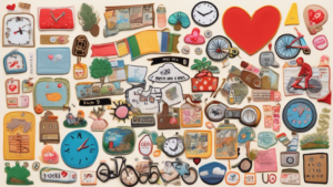 A whimsical collage of different patches for every imaginable situation, from computers and bicycles to hearts and clocks, floating against a backdrop of a calendar marked on May 21st, under a banner that reads 'I Need A Patch For That Day.'