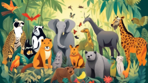 Create an image depicting a diverse array of endangered animals living together peacefully in their natural habitat, showcasing the importance of National Endangered Species Day on May 17th. Each animal should be easily identifiable and represent a different species that is currently endangered. The setting should be a lush and vibrant ecosystem, promoting the message of conservation and preservation of our planet's precious wildlife.