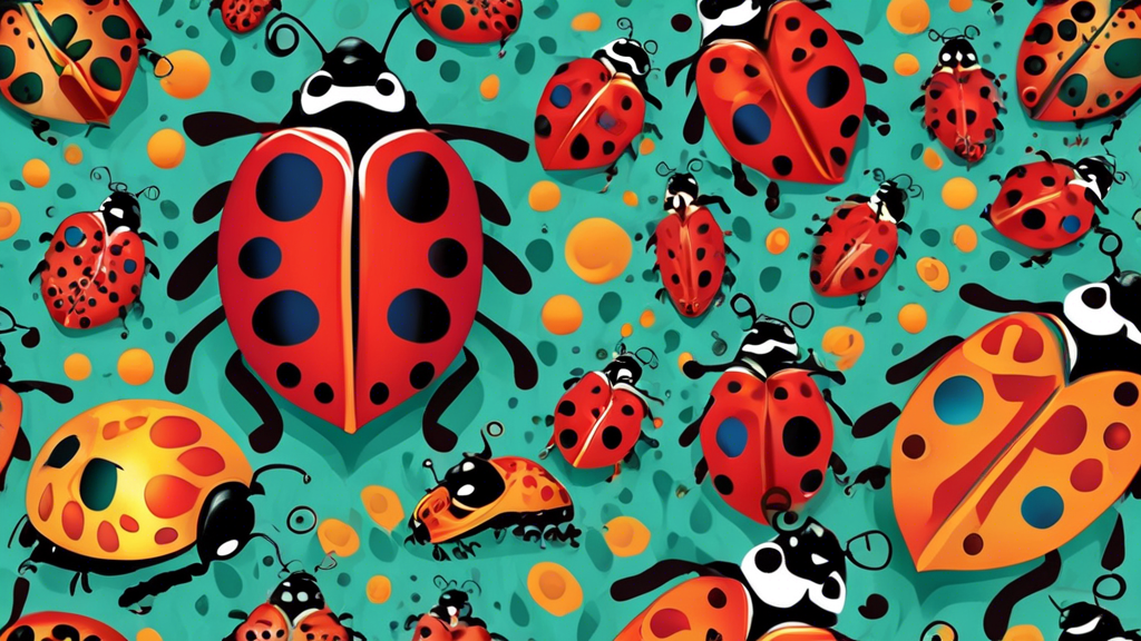 Produce an image showcasing six ladybugs with unique patterns and colors, each labeled with a different surprising fact about ladybugs. Make sure the ladybugs are vibrant and varied in appearance to create an engaging and informative visual representation of the article's content.