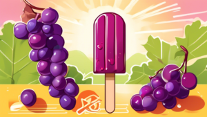 Create an image of a colorful popsicle stick with grape-flavored popsicle melting in the sun, surrounded by a collection of grape fruits, grape vines, and a calendar showing the date May 27th. Make the image vibrant and engaging to capture the essence of National Grape Popsicle Day celebration.