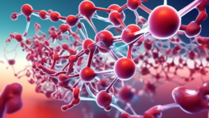 An artistic representation of follistatin-344 peptide molecules interacting with muscle tissue in a futuristic laboratory setting.
