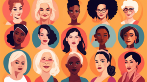Create an image of a diverse group of transgender actresses of various ages and ethnicities, each holding a sign displaying a different fact about their experiences and achievements in the entertainment industry.