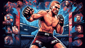 An illustration of UFC fighter Steve Erceg in an action-packed pose inside the Octagon, surrounded by facts and trivia icons.