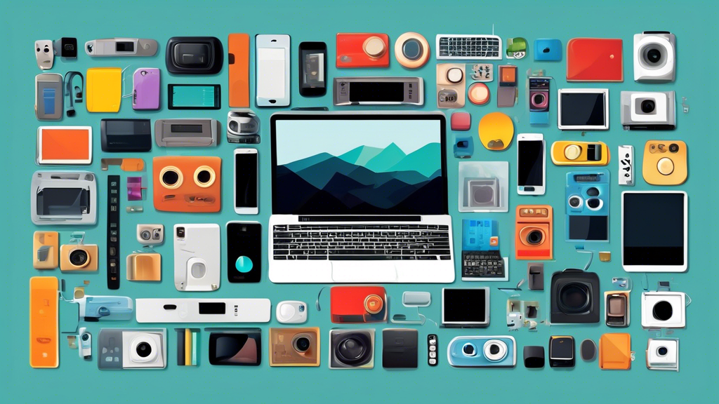Create an image of a collage featuring 20 different electronic devices, each showcasing a unique aspect of bezels - varying sizes, shapes, colors, and designs. The collage should visually represent the 20 facts about bezels mentioned in the article title.