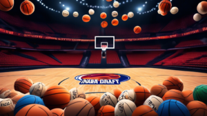 Create an image of a basketball court with lottery balls bouncing around, each representing a different fact about the NBA Draft Lottery. The balls could have numbers or symbols representing different facts about the draft lottery process as mentioned in the article. Display the image with a mix of excitement and suspense to capture the essence of the NBA Draft Lottery.