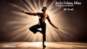 Dancers gracefully performing Alvin Ailey's iconic choreography under a spotlight, illuminating his legacy and influence on modern dance, with the text '26 Great Facts About Alvin Ailey' elegantly overlayed.