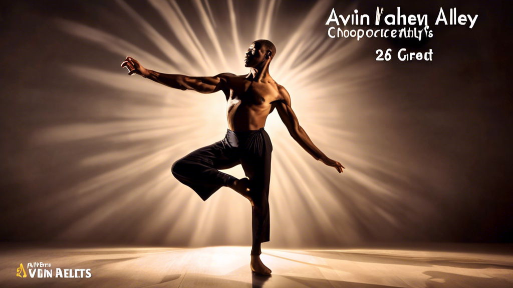 Dancers gracefully performing Alvin Ailey's iconic choreography under a spotlight, illuminating his legacy and influence on modern dance, with the text '26 Great Facts About Alvin Ailey' elegantly overlayed.