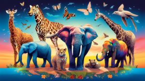 A collection of beautiful, diverse endangered animals standing together on a vibrant Earth, symbolizing unity and hope, with the text 'National Endangered Species Day' elegantly displayed in the sky.