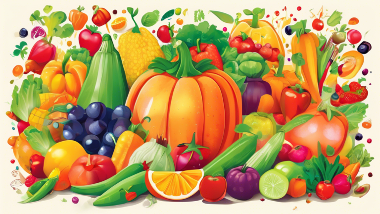 A vibrant, illustrated calendar marked with today's date, overflowing with a colorful array of fruits and vegetables to celebrate National Eat More Fruits and Vegetables Day.