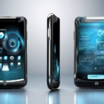 Create an image of a futuristic smartphone from the brand Morefine that showcases its sleek design and cutting-edge features, such as a high-resolution display, advanced camera system, and ultra-fast processing capabilities. Include elements that represent each of the 17 facts about Morefine in a visually appealing and creative way.