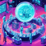 A futuristic laboratory with scientists examining a glowing, intricate molecule labeled Morefine under a magnifying glass, surrounded by digital screens displaying the number 17 and various fun facts.