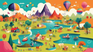 An imaginative and colorful infographic showcasing '18 Surprising Facts About Raisenow' set in a whimsical illustrated landscape where each fact is visualized through creative and fun animations.
