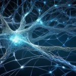 An intricate digital illustration of interconnected neurons forming a vast network, symbolizing a feedforward neural network, with light pulses traveling through the paths, against a backdrop of binary code.