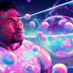 Digital portrait of Brian To'o surrounded by 19 glowing, floating fact bubbles in a futuristic holographic style, with a rugby ball and stadium in the backdrop