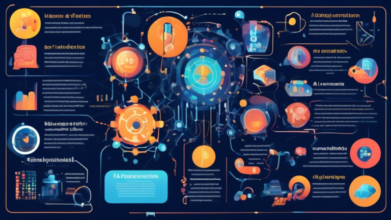 Create an image showcasing various interesting facts about AI coding, such as AI can recognize patterns in data that humans can't, AI algorithms are designed to learn and improve over time, and AI can automate repetitive tasks to increase efficiency. Each fact should be visually presented in a creative and engaging way.