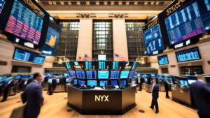 Create an image showcasing the iconic New York Stock Exchange building on Wall Street, with the bustling stock market floor inside filled with traders and screens displaying financial data. Include elements such as stock tickers, trading boards, and a diverse group of traders engaged in the buying and selling of stocks. Be sure to capture the energy and intensity of the trading floor while incorporating visual cues related to the 20 facts about the New York Stock Exchange.