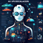 Create an image that depicts a visually striking infographic showcasing 20 facts about AI image upscalers. Each fact should be represented in a unique and creative visual format, forming a captivating and informative collage. The design should incorporate elements like futuristic graphics, AI symbols, pixelated images, and data visualizations to convey the technological advancements and applications of AI image upscalers.