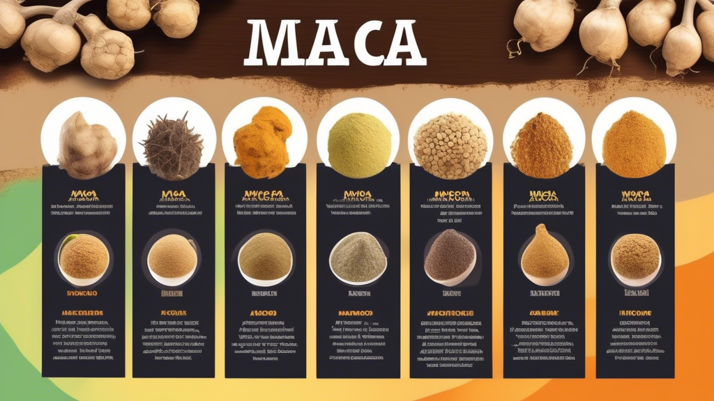 Create an image of a vibrant and visually appealing infographic showcasing 33 amazing maca root nutrition facts. Include colorful illustrations of maca root, key nutrients, health benefits, and interesting facts about this superfood. Make sure the information is easily readable and engaging for the viewer.