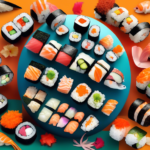 A vibrant and colorful assortment of different sushi types arranged in the shape of a globe to celebrate International Sushi Day.