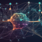 Create an image of a futuristic, neural network diagram with multiple layers and nodes, each node labeled with a different fact about feedforward neural networks. The diagram should be visually dynamic and engaging, showcasing the complexity and inner workings of this type of neural network.