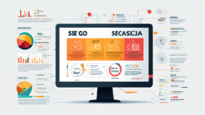 Create an image of a computer screen showing a detailed infographic with 19 snippets of information related to technical SEO. Each fact should be displayed in a visually appealing and easily digestible format, such as bullet points, icons, or graphs. The design should be clean, modern, and professional, with a color palette that is easy on the eyes and enhances readability.