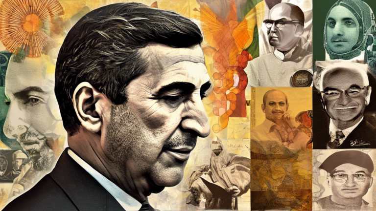 Digital portrait collage highlighting key moments from Masoud Pezeshkian's life and career, incorporating symbols and imagery reflecting his accomplishments and contributions.