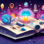 An innovative montage of 18 distinct, visually engaging and symbolic icons representing each unique fact about Next Matter, displayed on a futuristic, digital background with a central, voluminous book titled 'Next Matter' illuminating the scene.