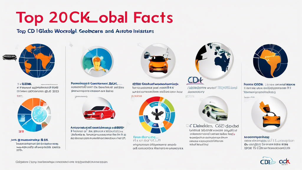 An infographic showcasing the top 20 fascinating facts about CDK Global, set against a backdrop of digital technology and automotive industry themes.