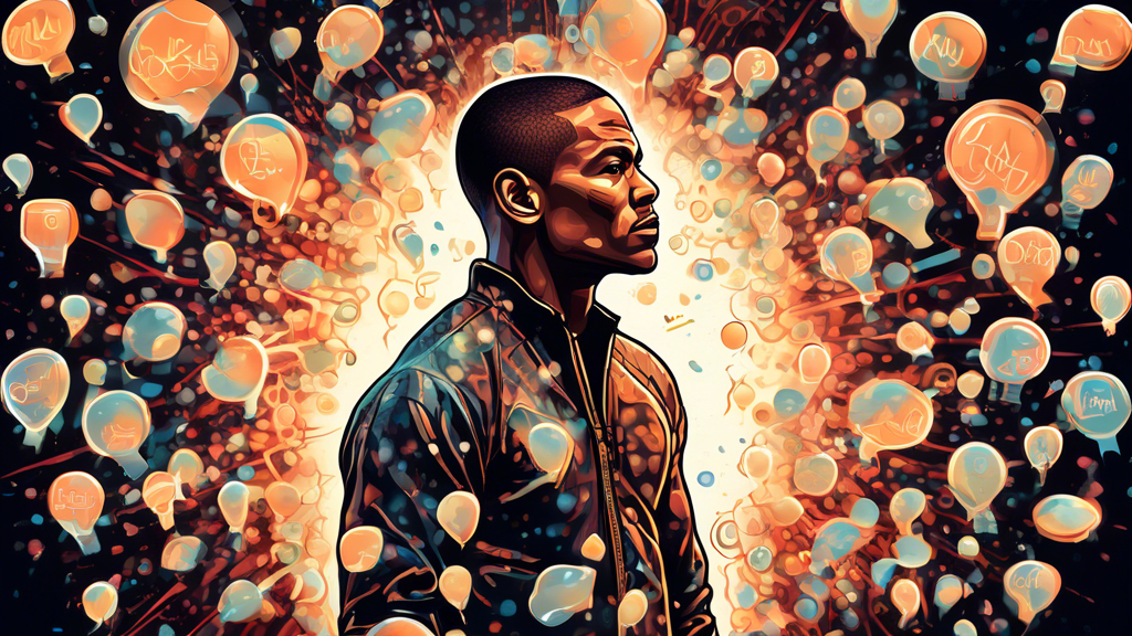 DALL-E, create an intricate image of Alex Pereira surrounded by 25 glowing fact bubbles, each containing a unique icon or symbol that represents a key aspect of his life and career, set against the backdrop of a mixed martial arts arena.