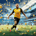 Digital painting of Kyle Walker surrounded by 34 floating golden facts against a background representing Manchester City's Etihad Stadium.
