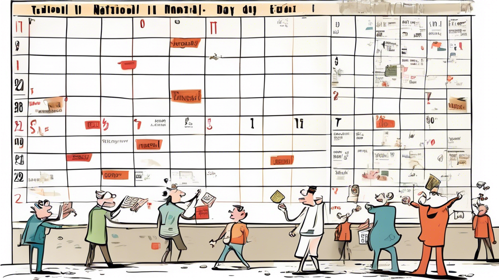 A comically oversized calendar with various important events marked, but with the words 'National I Forgot Day' circled multiple times because it keeps getting forgotten.